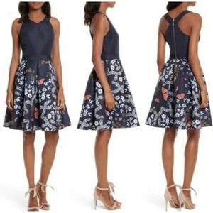 EUC Ted Baker Bethah Kyoto Navy Fit & Flare Dress
